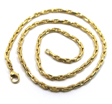 18K YELLOW GOLD CHAIN ROUNDED CABLE 3.2mm RECTANGULAR LINK, LENGTH 20 INCHES.