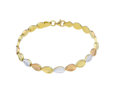 18K YELLOW WHITE ROSE GOLD FLAT ALTERNATE 5mm DROPS PETALS BRACELET, 7.5