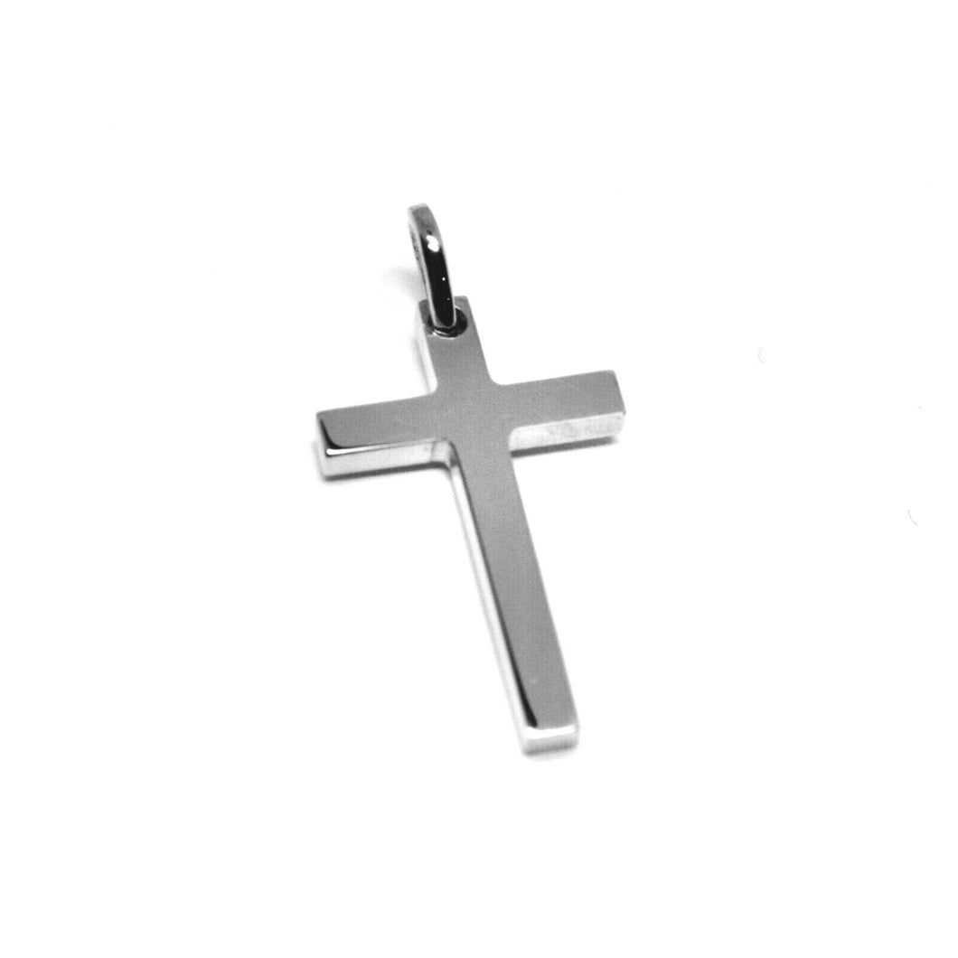 SOLID 18K WHITE GOLD SMALL CROSS 18mm, SQUARED, SMOOTH, 2mm THICK MADE IN ITALY.