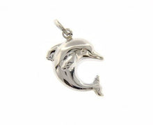 Load image into Gallery viewer, 18k white gold rounded lucky dolphin pendant charm 26 mm smooth made in Italy.
