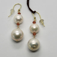 SOLID 18K YELLOW GOLD EARRINGS WITH WHITE FW PEARL AND CITRINE MADE IN ITALY.