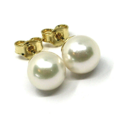 SOLID 18K YELLOW GOLD STUDS EARRINGS, SALTWATER AKOYA PEARLS, DIAMETER 8.5/9 MM.