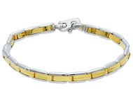 18K YELLOW WHITE GOLD MAN BRACELET ALTERNATE ROUNDED RECTANGULAR PLATES 6mm 8.3