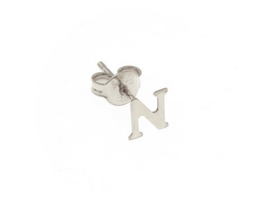 18K WHITE GOLD BUTTON SINGLE EARRING, FLAT SMALL LETTER INITIAL N 6mm 0.24