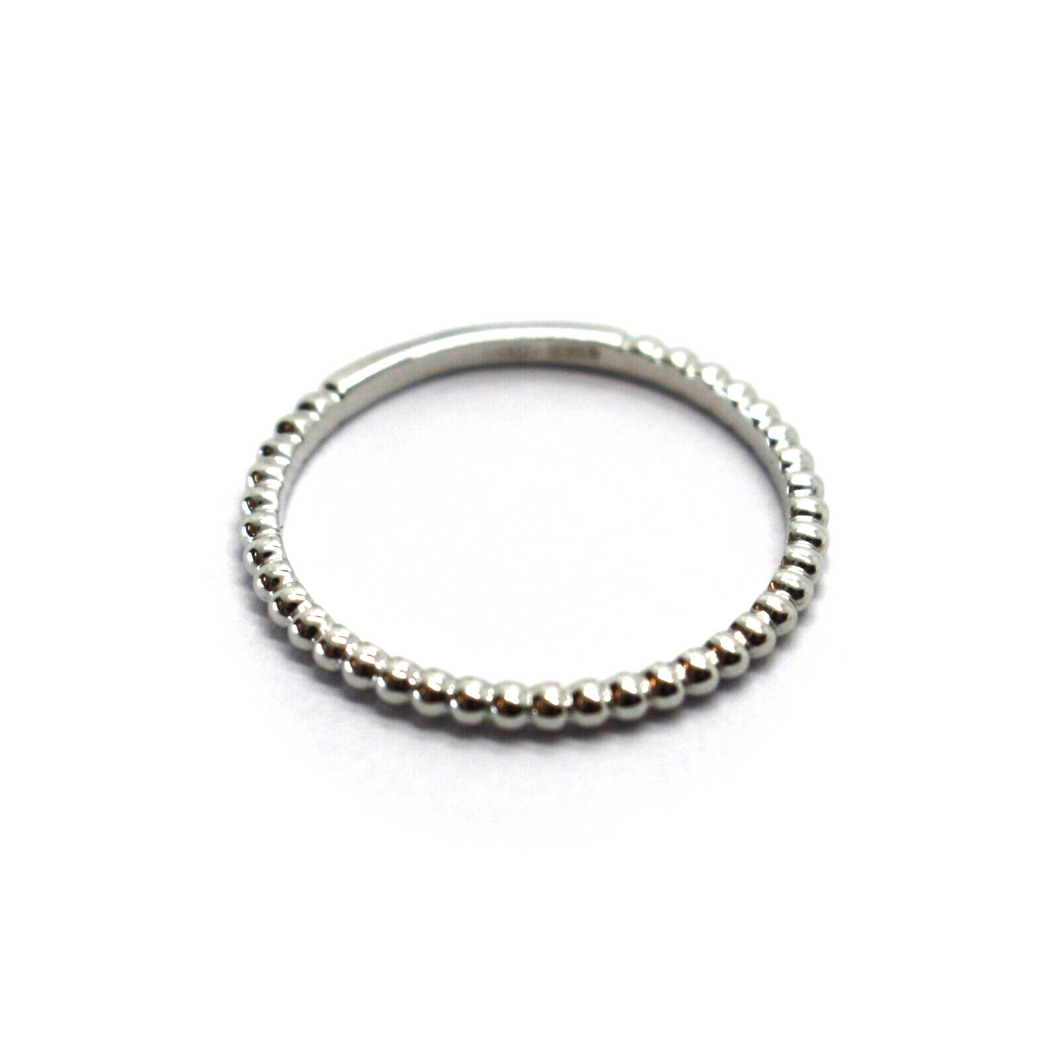 SOLID 18K WHITE GOLD RING, SMALL THIN 1mm SPHERES BALLS ROW, SMOOTH BRIGHT.