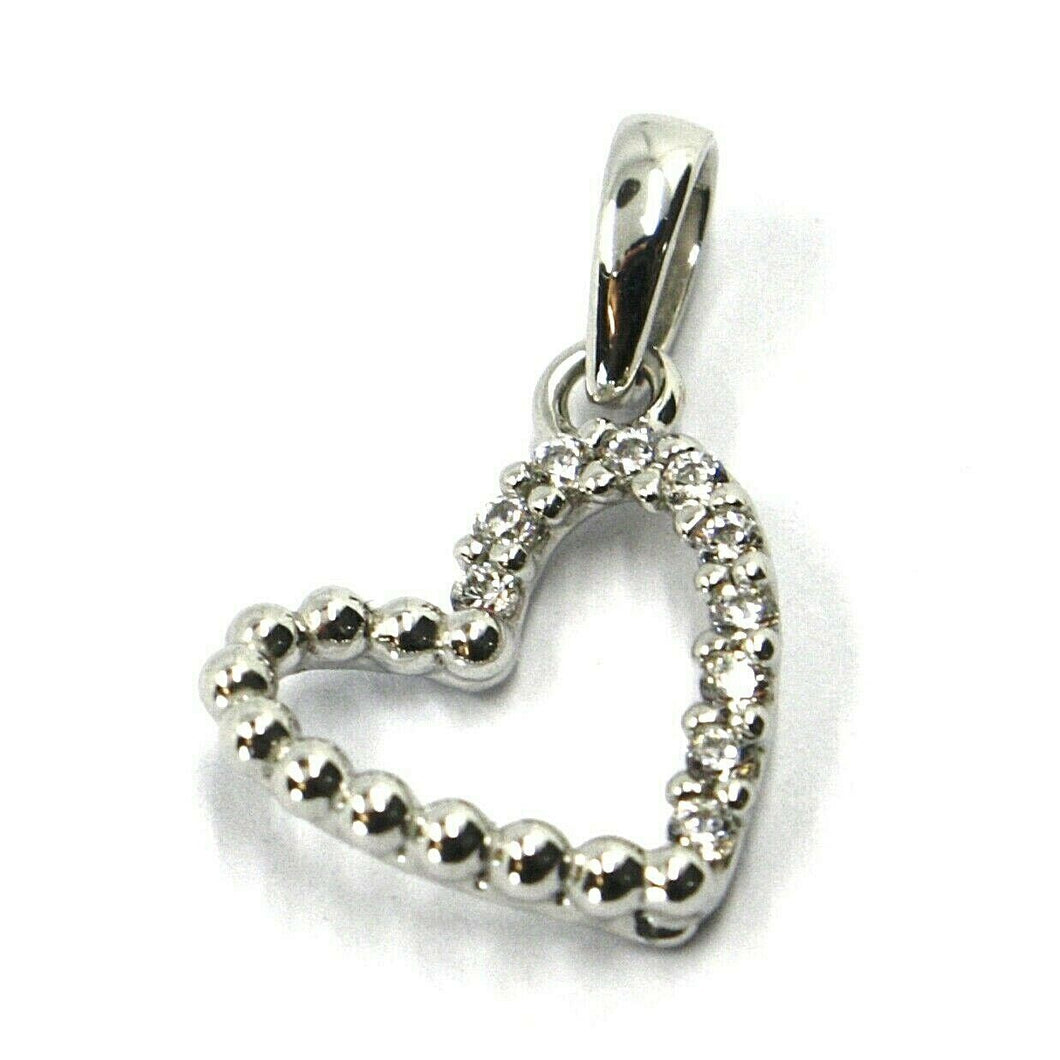 SOLID 18K WHITE GOLD PENDANT MINI HEART WITH CUBIC ZIRCONIA, 10mm, 0.4 inches.