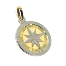 Load image into Gallery viewer, 18K YELLOW WHITE GOLD COMPASS WIND ROSE PENDANT, DIAMETER 1.8 CM, 0.7&quot;, 2 FACES
