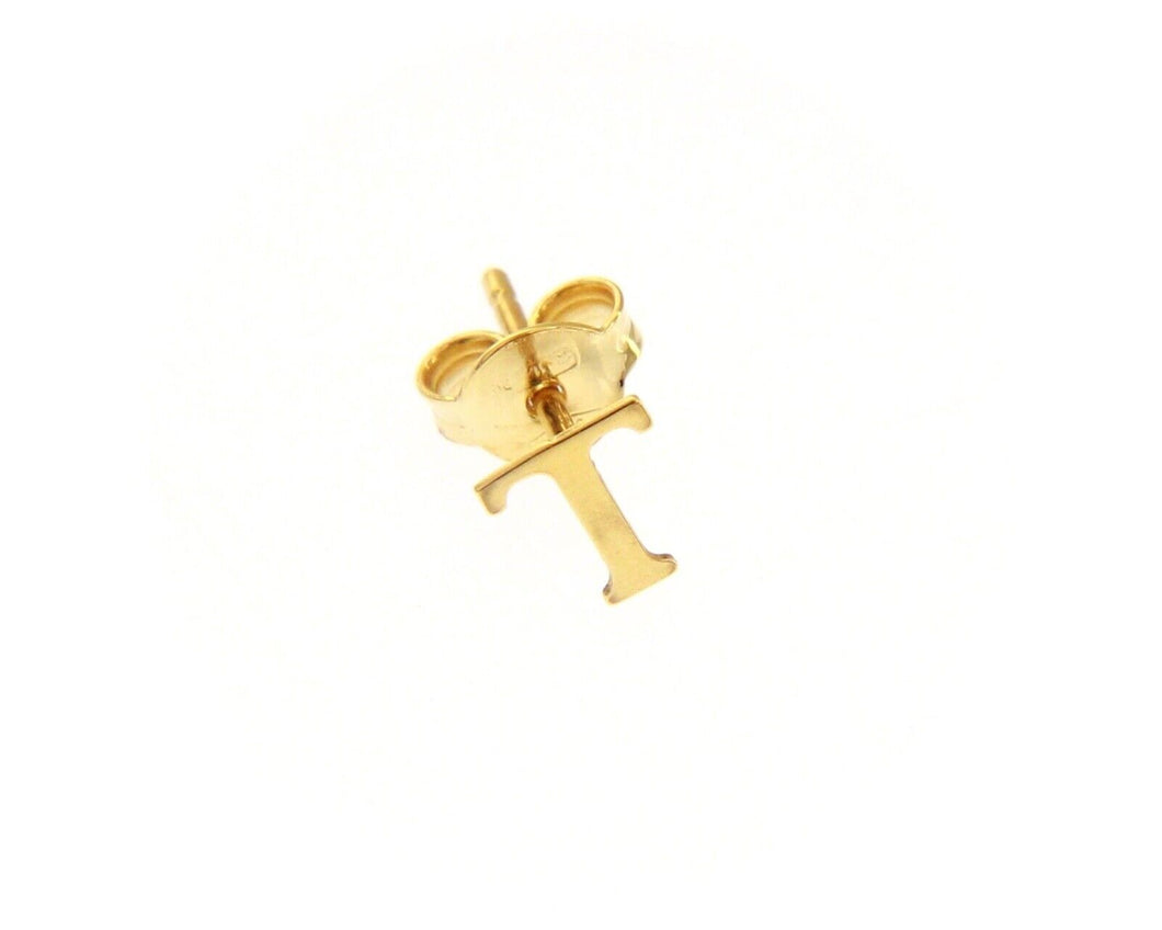 18K YELLOW GOLD BUTTON SINGLE EARRING, FLAT SMALL LETTER INITIAL T 6mm 0.24