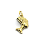 18K YELLOW GOLD SMALL 15mm NEFERTITI HEAD PENDANT, ROUNDED SMOOTH, 2 FACES.