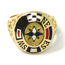 Load image into Gallery viewer, 18k yellow gold band man ring, nautical anchor, flags, enamel, compass wind rose
