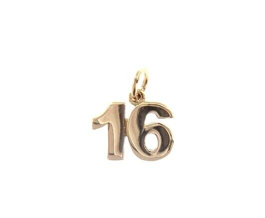 18k rose gold number 16 sixteen small pendant charm, 0.4