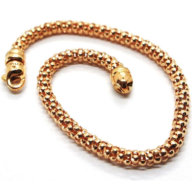 18k rose gold bracelet, 18.5 cm, 7.3 inches, basket weave tube, popcorn 4 mm.