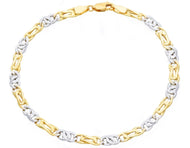 18K YELLOW WHITE GOLD BRACELET 4mm TIGER EYE ALTERNATE ONDULATE FLAT LINKS 8.3