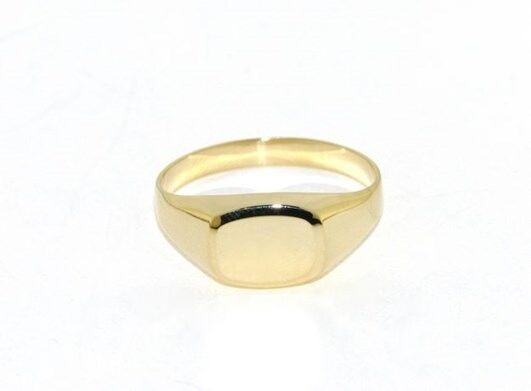 18k yellow gold band man ring rectangular engravable bright smooth made in Italy