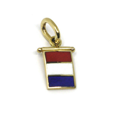 18k yellow gold nautical glazed flag letter t pendant charm medal enamel Italy.