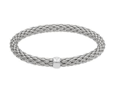 18k white gold elastic bracelet, basket popcorn tube width 5mm 0.2