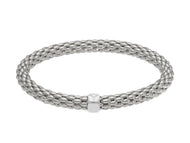 18k white gold elastic bracelet, basket popcorn tube width 5mm 0.2