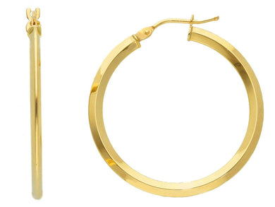 18K YELLOW GOLD CIRCLE EARRINGS DIAMETER 25 MM WITH RHOMBUS TUBE, MADE IN ITALY.
