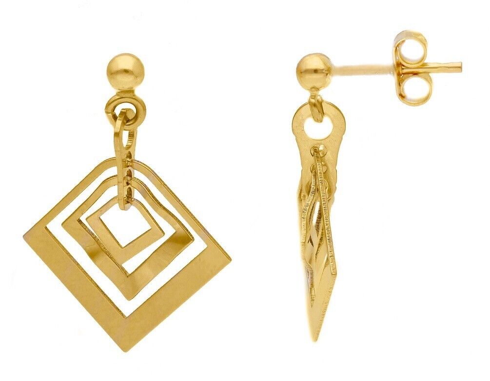 18K YELLOW GOLD PENDANT EARRINGS 2.7mm WITH ONDULATE TRIPLE RHOMBUS.