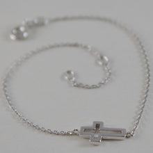 Load image into Gallery viewer, 18k white gold thin 1 mm bracelet 7.10 inches, with mini cross, made in Italy.
