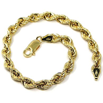 18k yellow gold bracelet big 5.5mm braid rope link, 8 inches long, made in Italy.