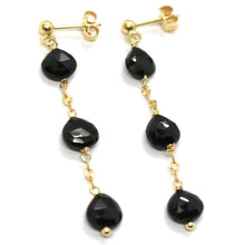 Load image into Gallery viewer, 18k yellow gold pendant earrings, black spinel drop, 1.77 inches.
