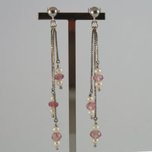 Load image into Gallery viewer, SOLID 18K WHITE GOLD PENDANT EARRINGS, WITH WHITE PEARLS AND PINK TOURMALINES
