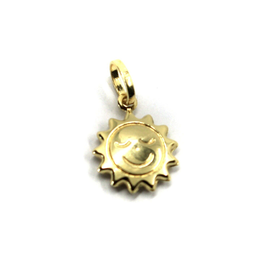 18K YELLOW GOLD SMALL 11mm SMILING SUN PENDANT, ROUNDED SMOOTH, 2 FACES.