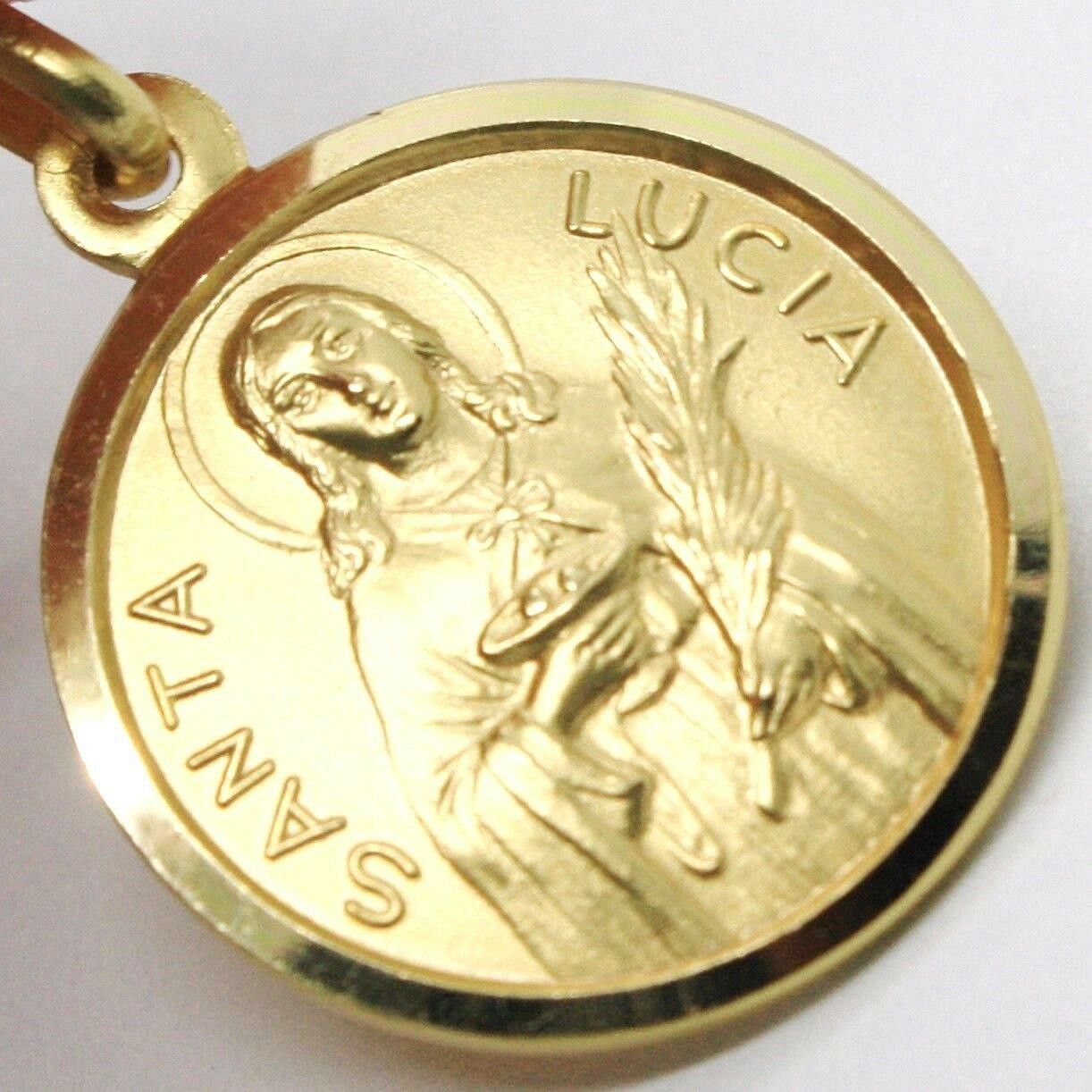 18k yellow gold Holy St Saint Santa Lucia Lucy round medal pendant, 17