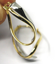 Load image into Gallery viewer, 18K YELLOW WHITE GOLD PENDANT EARRINGS ONDULATE OVAL DOUBLE TUBE HOOPS 2.9cm.
