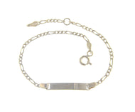 18k white gold boy girl baby bracelet engraving plate figaro 3+1 chain 5.5-6.3