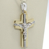 SOLID 18K WHITE YELLOW GOLD PENDANT ALTERNATE CROSS, JESUS, SATIN, MADE IN ITALY.