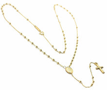 Load image into Gallery viewer, 18k yellow gold 19 inches mini rosary necklace miraculous Mary medal Jesus cross.

