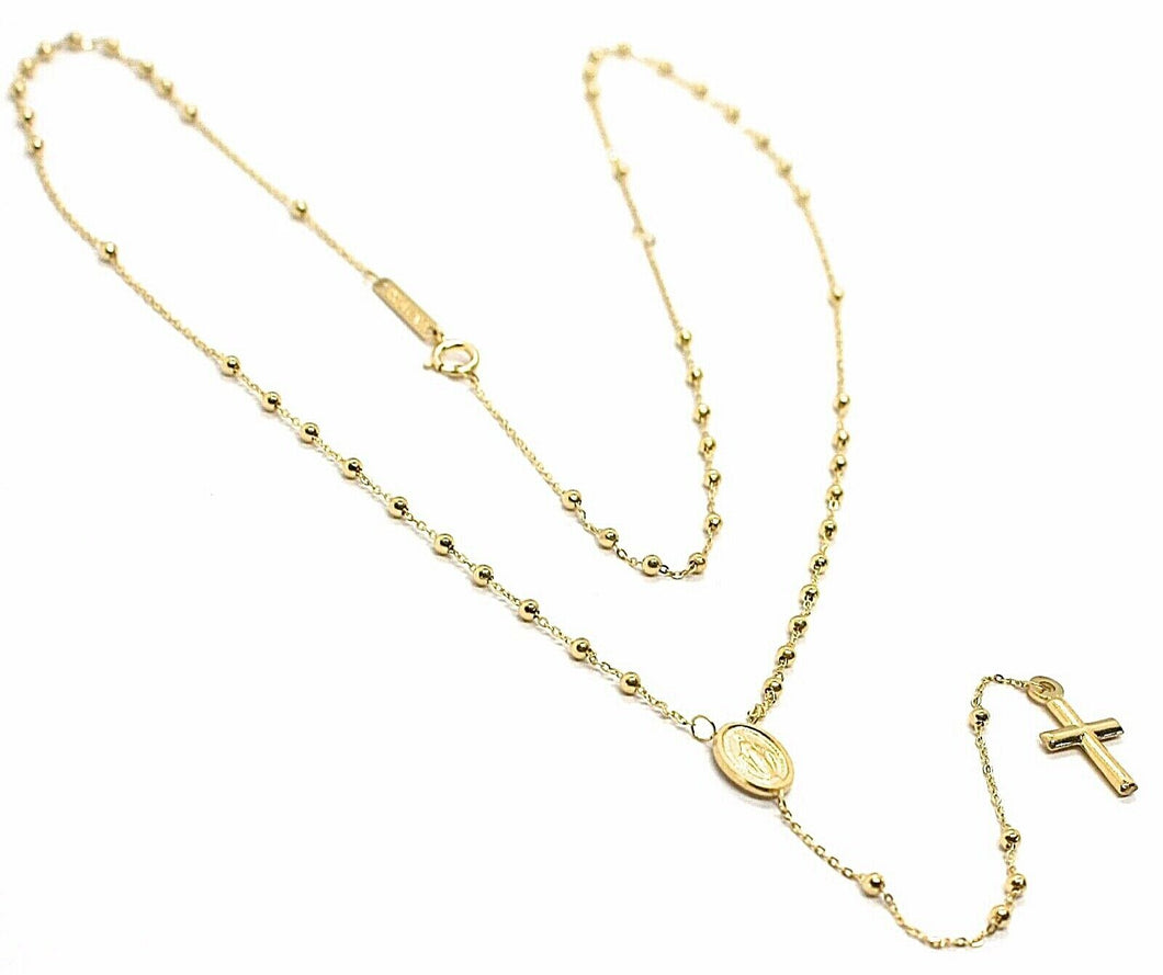 18k yellow gold 19 inches mini rosary necklace miraculous Mary medal Jesus cross.