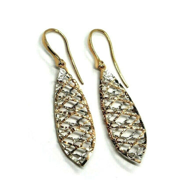 18K ROSE WHITE GOLD PENDANT EARRINGS WORKED DROPS, 4.3cm, 1.7