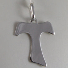 Load image into Gallery viewer, solid 9k white gold Saint Francis cross, tau, made in Italy, engravable

