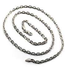 Load image into Gallery viewer, 18K WHITE GOLD SOLID CHAIN SQUARED CABLE 3.2mm OVAL LINKS, 20&quot; 50cm ITALY MADE.
