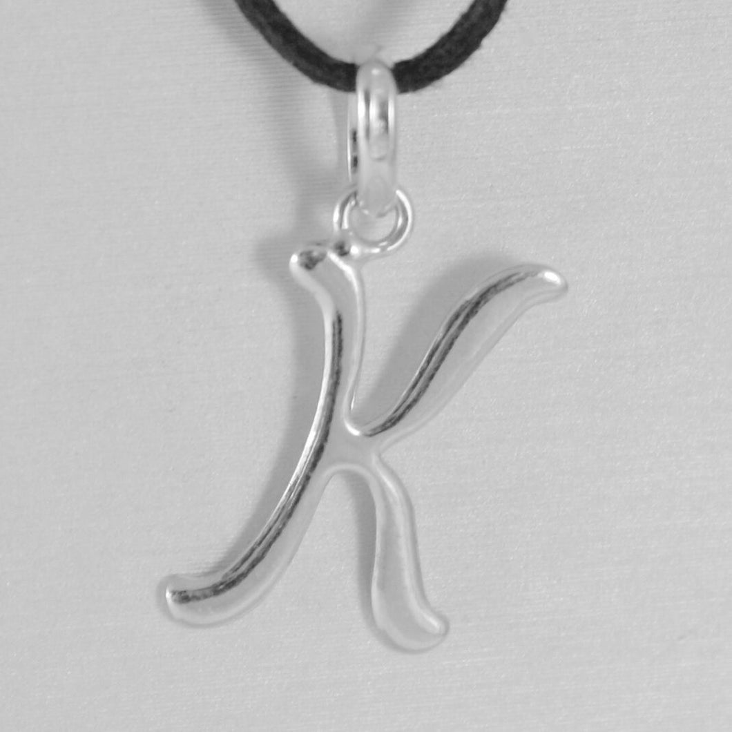 18k white gold pendant charm initial letter K, made in Italy 0.9 inches, 22 mm.