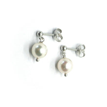 Load image into Gallery viewer, solid 18k white gold pendant earrings, saltwater akoya pearls diameter 7.5/8 mm.
