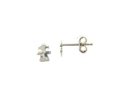 18k white gold earrings small flat girl, shiny, smooth, 5mm, made in Italy.