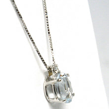 Load image into Gallery viewer, 18k white gold necklace aquamarine 0.65 oval cut &amp; diamond, pendant &amp; chain
