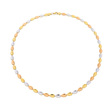 18K YELLOW WHITE ROSE GOLD FLAT ALTERNATE 5mm DROPS PETALS CHOKER 16.5