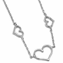 Load image into Gallery viewer, 18K WHITE GOLD SQUARE ROLO CHAIN NECKLACE, 18 INCHES, 3 HEARTS, MADE IN ITALY.
