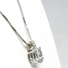 Load image into Gallery viewer, 18k white gold necklace aquamarine 0.45 oval cut &amp; diamond, pendant &amp; chain.
