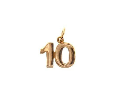 18k rose gold number 10 ten small pendant charm, 0.4