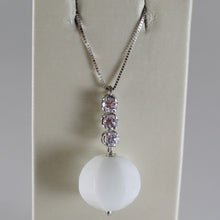 Load image into Gallery viewer, 18k white gold chain necklace, round faceted white agate 6.7 ct made in Italy.
