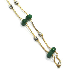 Load image into Gallery viewer, 18K YELLOW GOLD NECKLACE, 4mm GREEN EMERALD &amp; 3mm FACETED WHITE BALLS, 18&quot;
