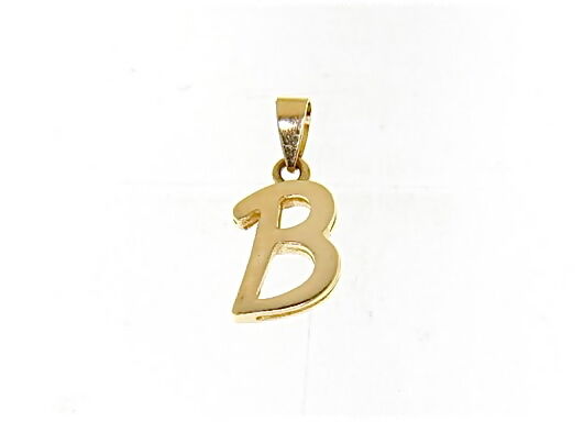 18K YELLOW GOLD LUSTER PENDANT WITH INITIAL B LETTER B MADE IN ITALY 0.71 INCHES