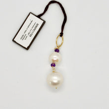 Load image into Gallery viewer, SOLID 18K YELLOW GOLD PENDANT WITH 2 WHITE FW PEARL AND AMETHYST MADE IN ITALY
