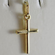 18K YELLOW GOLD ROUNDED MINI CROSS, SMOOTH LUMINOUS 0.87 IN, MADE IN ITALY.